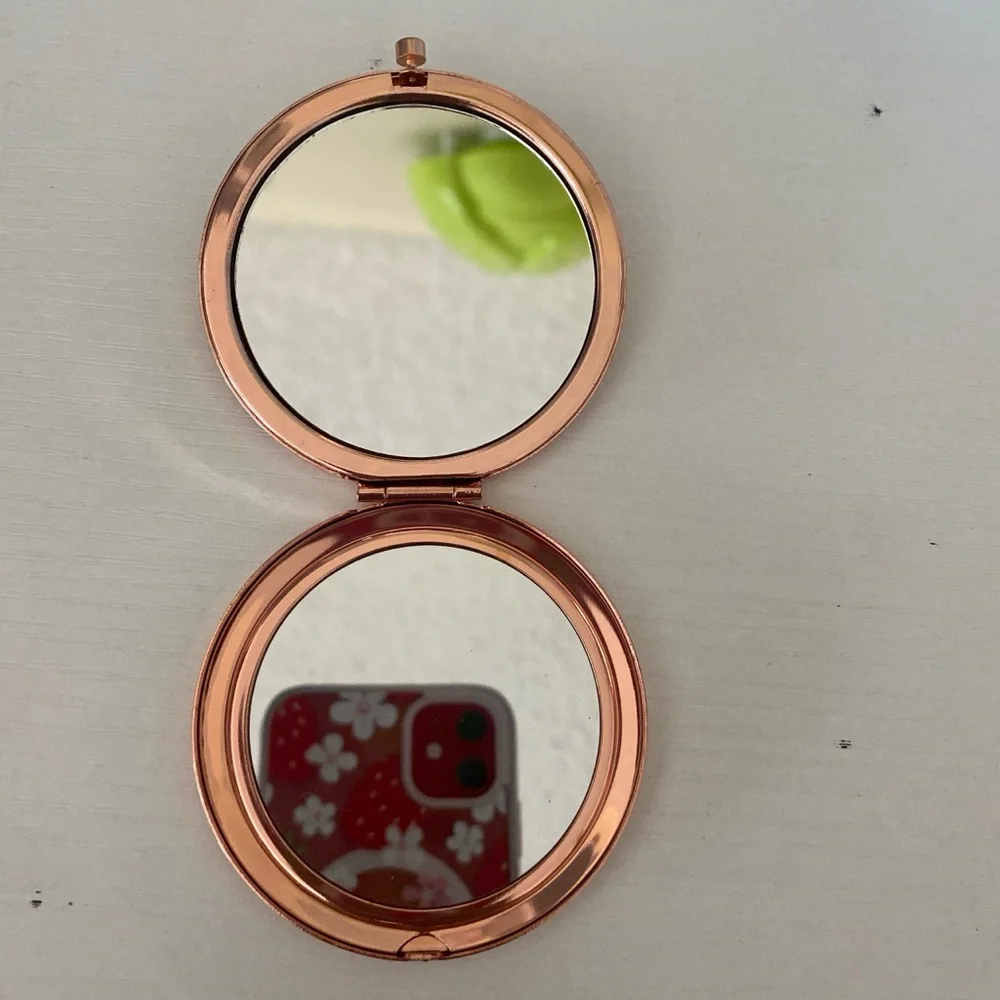 Floral Compact Mirror with Rose Gold Trim